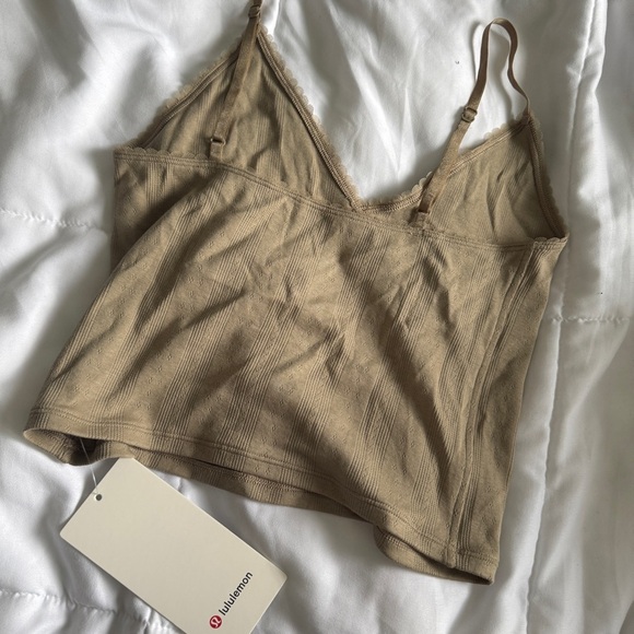 🆕🤍 Lululemon Cotton Pointelle Cropped Cami Tank - Sheer Oak - Picture 9 of 9